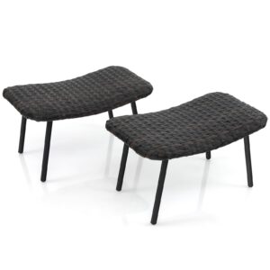 tangkula set of 2 patio ottomans, multipurpose rattan ottomans w/padded quick dry foam & heavy-duty metal legs, outdoor wicker footrest extra seating for poolside, backyard all weather resistant