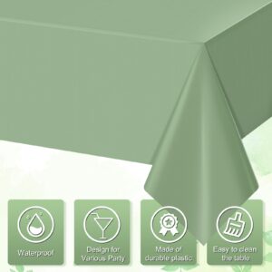 Hallswl 3Pcs Rectangle Sage Green Tablecloths Disposable Plastic Green Tablecloth Sage Table Cover for Birthday Bridal Wedding Baby Shower Spring Party Decorations 54 X 108 Inch