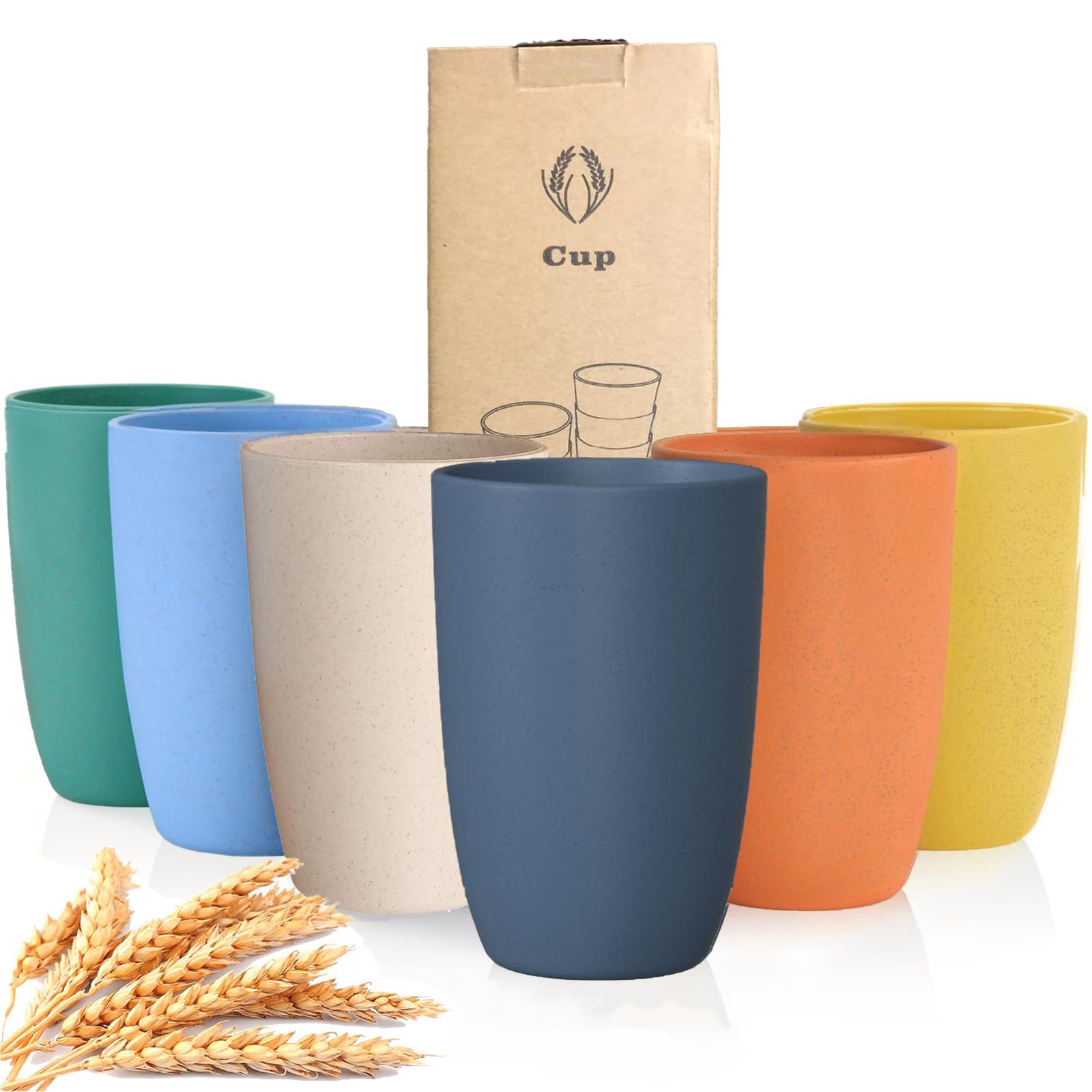 NIKKIER Wheat Straw Cups 6 PCS Unbreakable Drinking Cup Plastic Cups Reusable Dishwasher Safe Water Glasses (12 OZ)