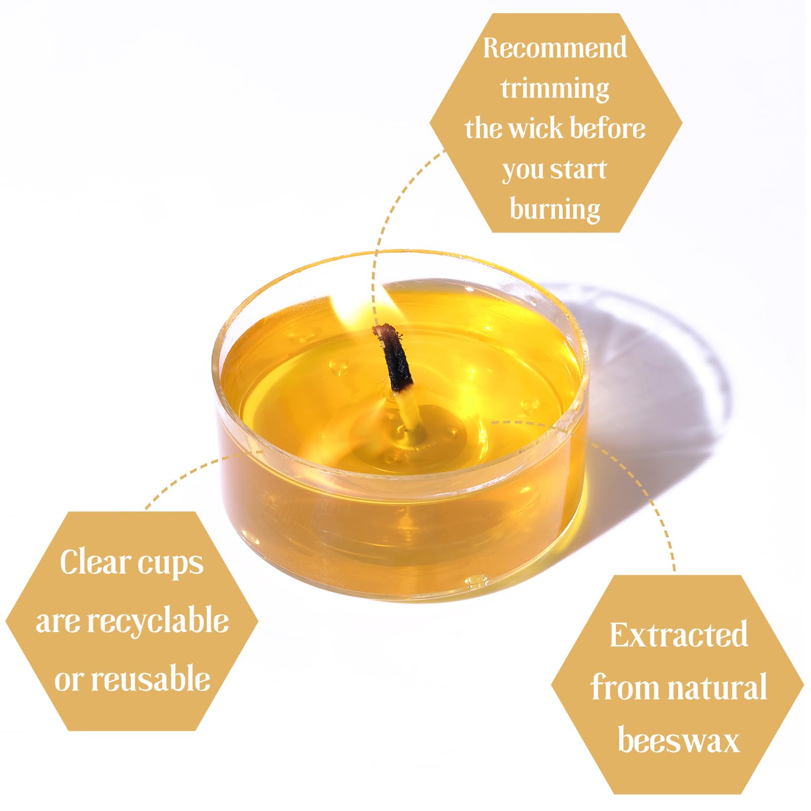 DEVI 15PCS Natural Beeswax Tea Lights Candles, Pure Yellow Beeswax Tealight Candles Bulk-4-5Hours Long Burning, Honey Scent Tea Candles-Burn Clean Smokeless, Beeswax Candles for Home Diwali