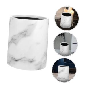 STOBAZA Marble Pattern Trash Can 8L Plastic Wastebasket Large Garbage Bin Decorative Rubbish Can Wastepaper Container Bin for Bedroom Home Office White