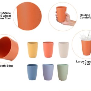 NIKKIER Wheat Straw Cups 6 PCS Unbreakable Drinking Cup Plastic Cups Reusable Dishwasher Safe Water Glasses (12 OZ)