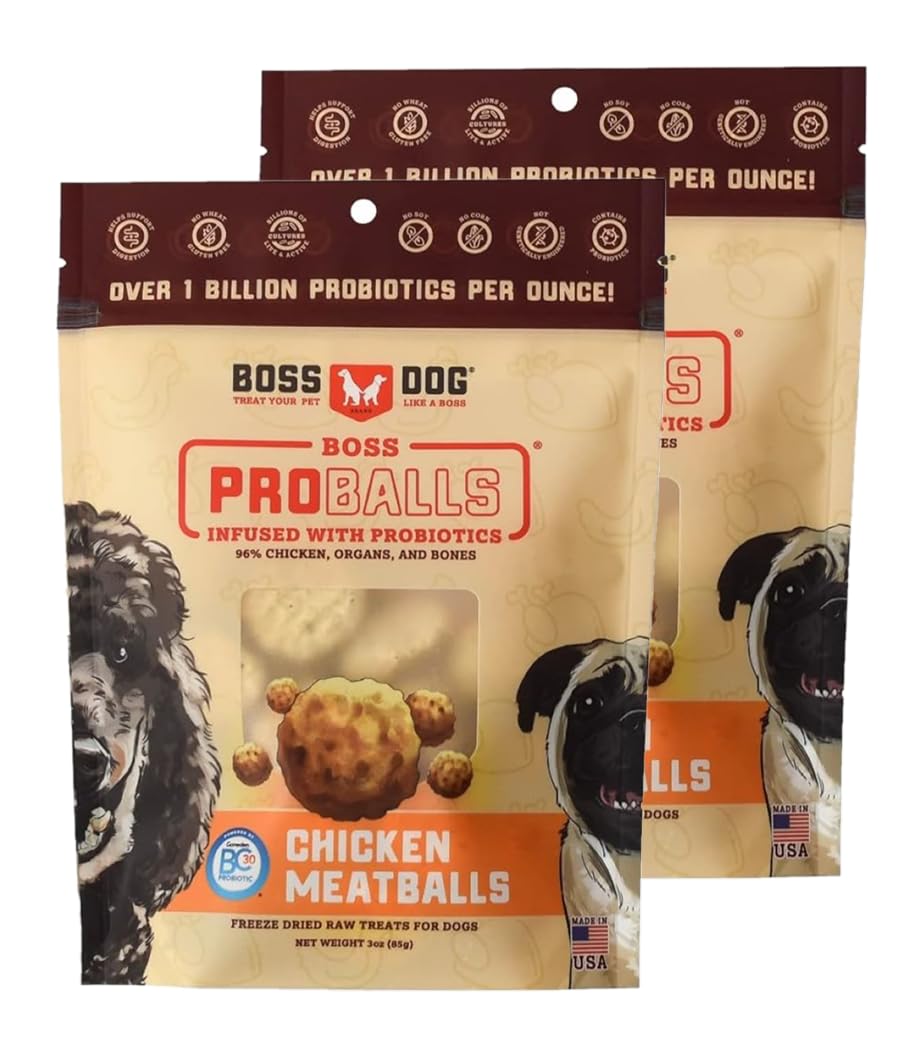 Boss Dog Boss Proballs Meatball Treats for Dogs & Cat, Chicken Recipe, 3 oz Bag (Bag of 2)