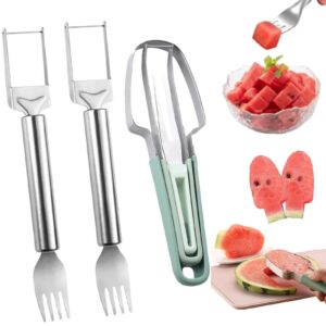 3-in-1 watermelon fork slicer cutter, upgraded 2-in-1 stainless steel fruit cutter, 2024 new watermelon popsicle cutter molds watermelon cutter slicer tool fruit slicer for kitchen gadgets