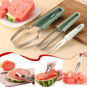 3-in-1 Watermelon Fork Slicer Cutter, Upgraded 2-in-1 Stainless Steel Fruit Cutter, 2024 New Watermelon Popsicle Cutter Molds Watermelon Cutter Slicer Tool Fruit Slicer for Kitchen Gadgets