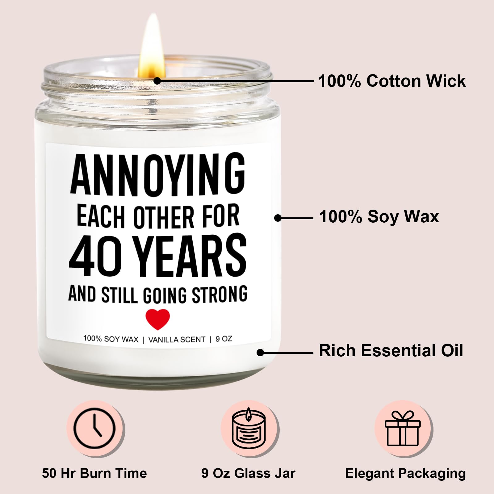 Younift 40 Years Anniversary Candle, 40th Anniversary, Gifts for Couple, Parents, 40th Anniversary Decorations, 40th Wedding Anniversary, Gifts for Husband, Wife, Funny Gifts, Ruby Anniversary