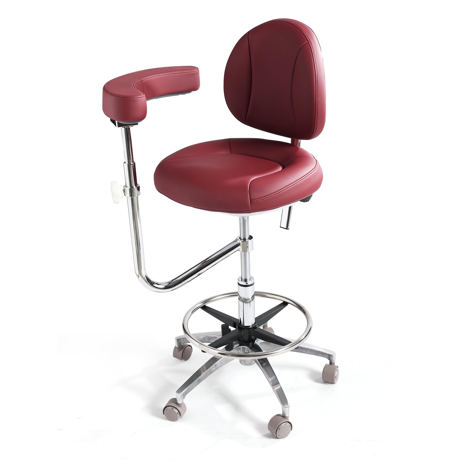 Viviange Ergonomic Dental Saddle Stool - Adjustable Rolling Dentist Chair with Back Support for Hygienists, Assistants - Medical Office & Salon Use -Red