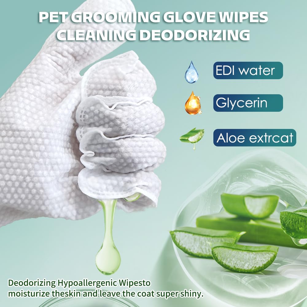 MOHCO 20 Pcs Pet Cleaning Glove Bathing Wipes for Dogs and Cats,No Rinse Cats Gloves Wipes,Pet Wipes for Paws, Butt, Face and Fur,Pet Bathing Gloves Wipes for Daily Care and Traveling