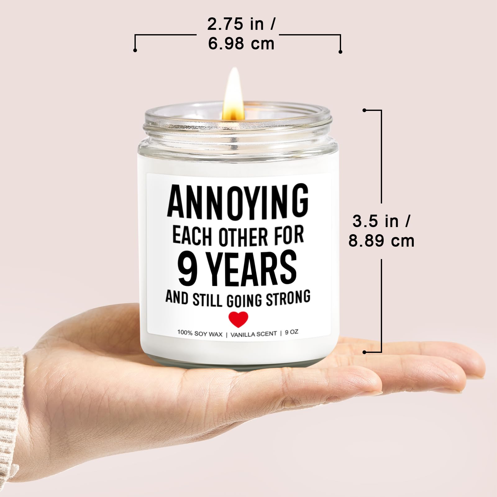 Younift 9 Years Candle, 9 Year Anniversary, Gifts for Him, Her, 9th Anniversary, Gifts for Husband, Wife, 9th Wedding Anniversary, Gifts for Couple, Funny Gifts, Pottery Anniversary