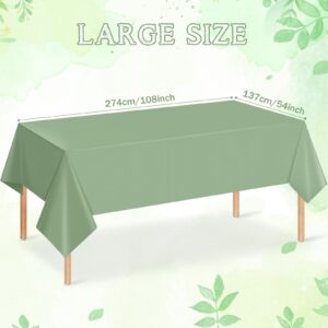 Hallswl 3Pcs Rectangle Sage Green Tablecloths Disposable Plastic Green Tablecloth Sage Table Cover for Birthday Bridal Wedding Baby Shower Spring Party Decorations 54 X 108 Inch