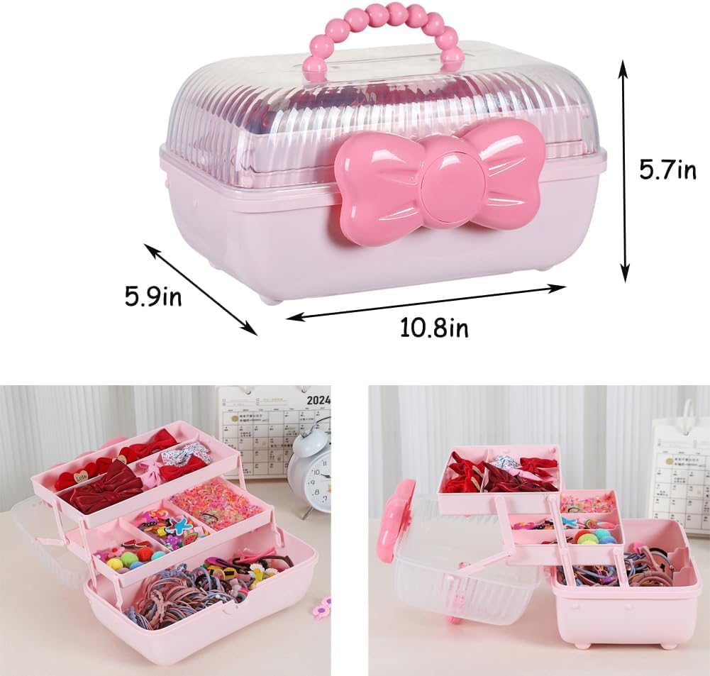 m0p6uh6k Cute Girls Hair Accessories Storage Box, Plastic Hair Ties Holder Hair Clips Container Headbands Organizer Gift for Baby Girls Multipurpose Organizer (Pink)