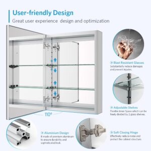 Quavikey Mirrored Medicine Cabinet with Aluminum Recessed or Surface Mount for Bathroom Storage 20x26 Inch, Silver