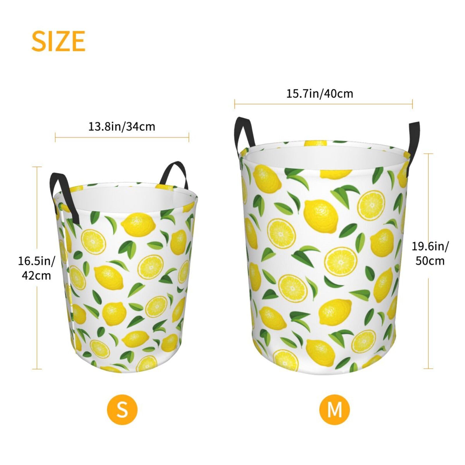 Large Laundry Basket with Handles - Cute Lemon Leaves Dirty Clothes Hamper for Bedroom Aesthetic