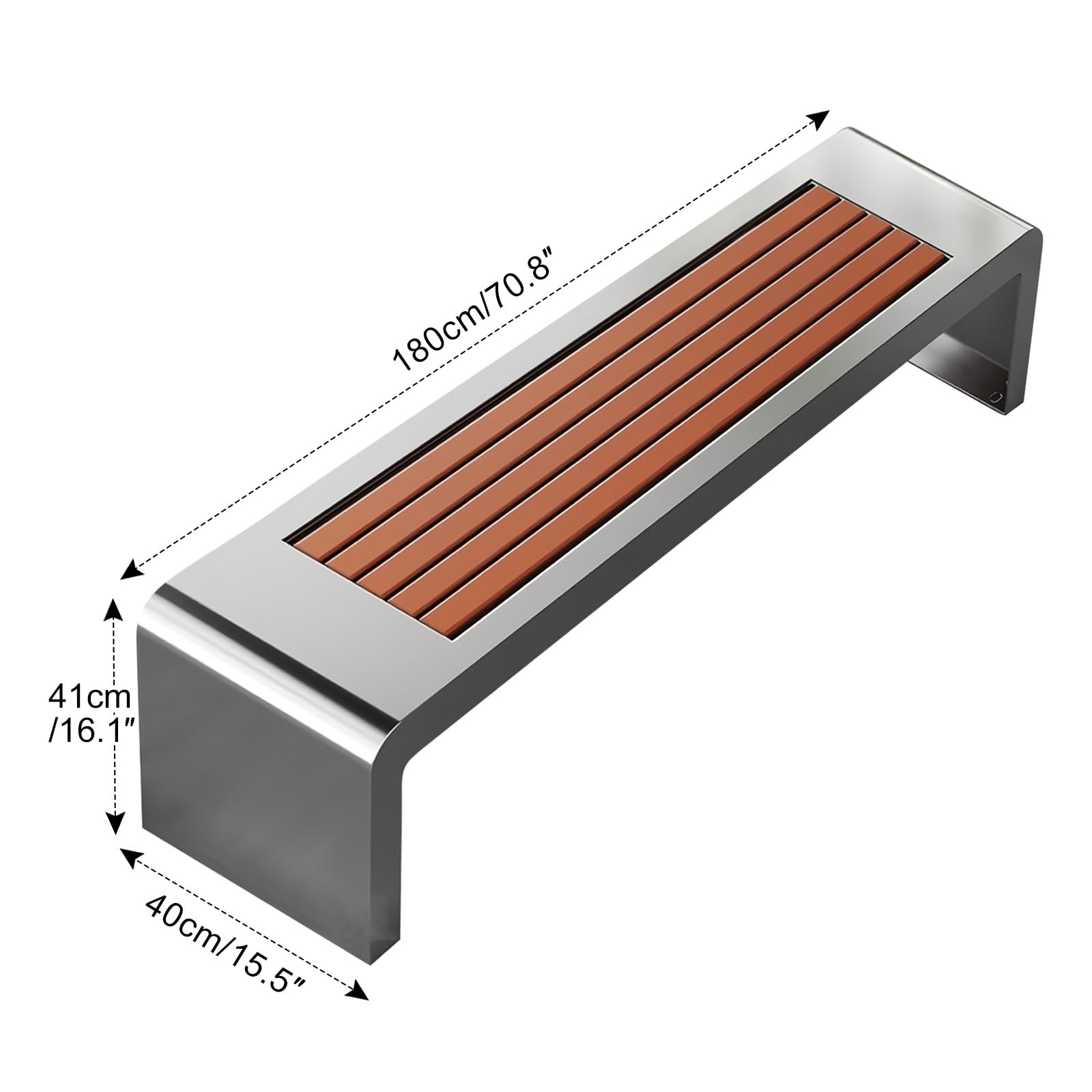 Outdoor Bench, Stainless Steel Frame 3-Person Patio Garden Bench with Anti-Rust, Porch Bench Furniture Memorial Benches for Outdoors Park, Lawn, Deck Weathered 500LBS Weight Capacity(Size:1.8m-B)