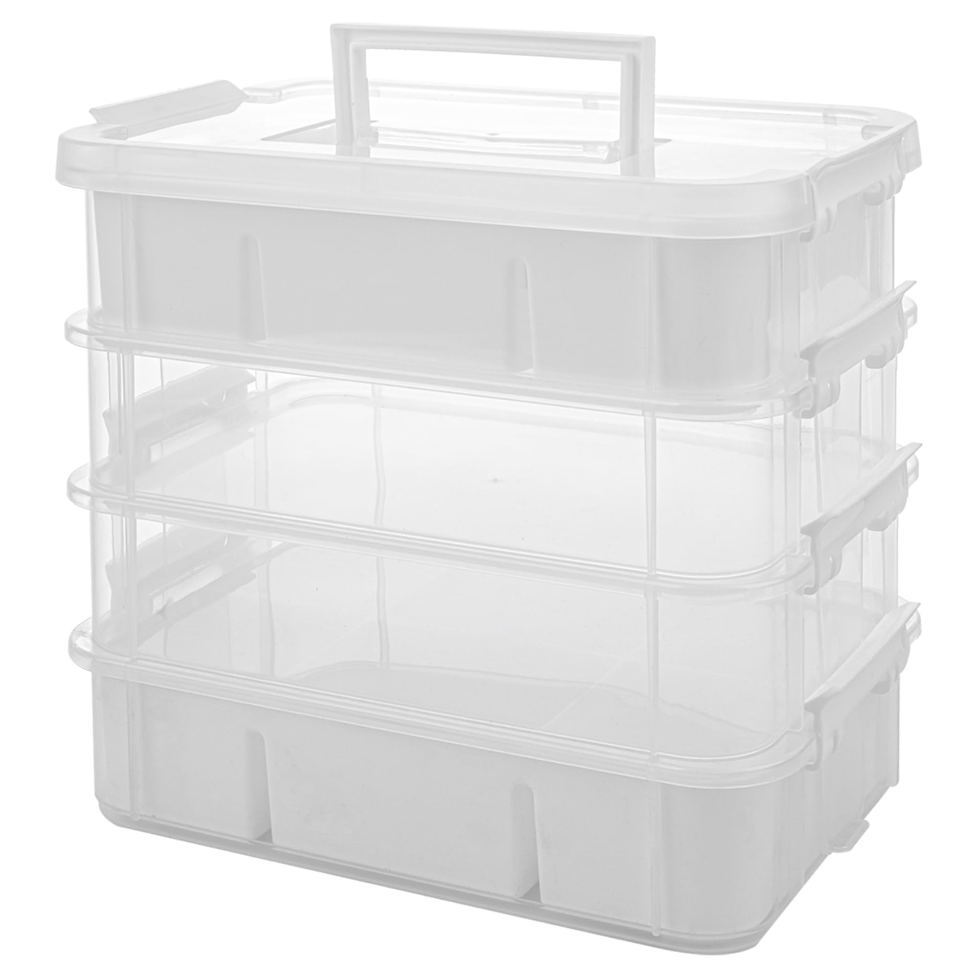 CraftGenes Plastic Storage Bins – 4-Layer Durable Storage Containers for Arts and Crafts Supplies with 2 Removable Trays for Seasonal Decor, Tool, Office Supplies, Art, Craft Supplies, Sewing Utility