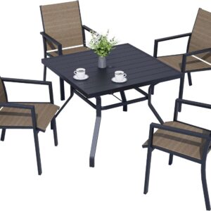 Anmutig 5 Piece Outdoor Patio Dining Set, 4 Textilene Chairs & 1 Square Dining Table for Backyard Front Porch Pool Deck Outdoor Furniture Set - Light Brown