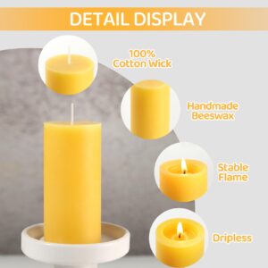 6 Pack Natural Beeswax Pillar Candles,100% Pure Beeswax Candles-210 Hours Long Burning,Organic Bees Wax Candles for Home,Paryer,Parties,Unscented Dripless Smokeless Beeswax Candles Bulk 2x4in