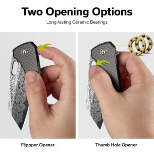 CIVIVI Nugz Folding Pocket Knife for EDC, 3.17" Damascus Reverse Tanto Blade Twill Carbon Fiber Overlay on Black G10 Handle Flipper Knife for Ideal Gift to Men Women C23060-DS1 (Black)