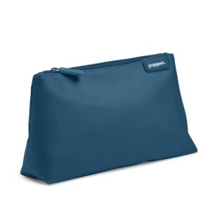 poppin pencil case, large capacity pencil pouch with zipper closure, sturdy canvas with contrast lining (slate blue, medium)