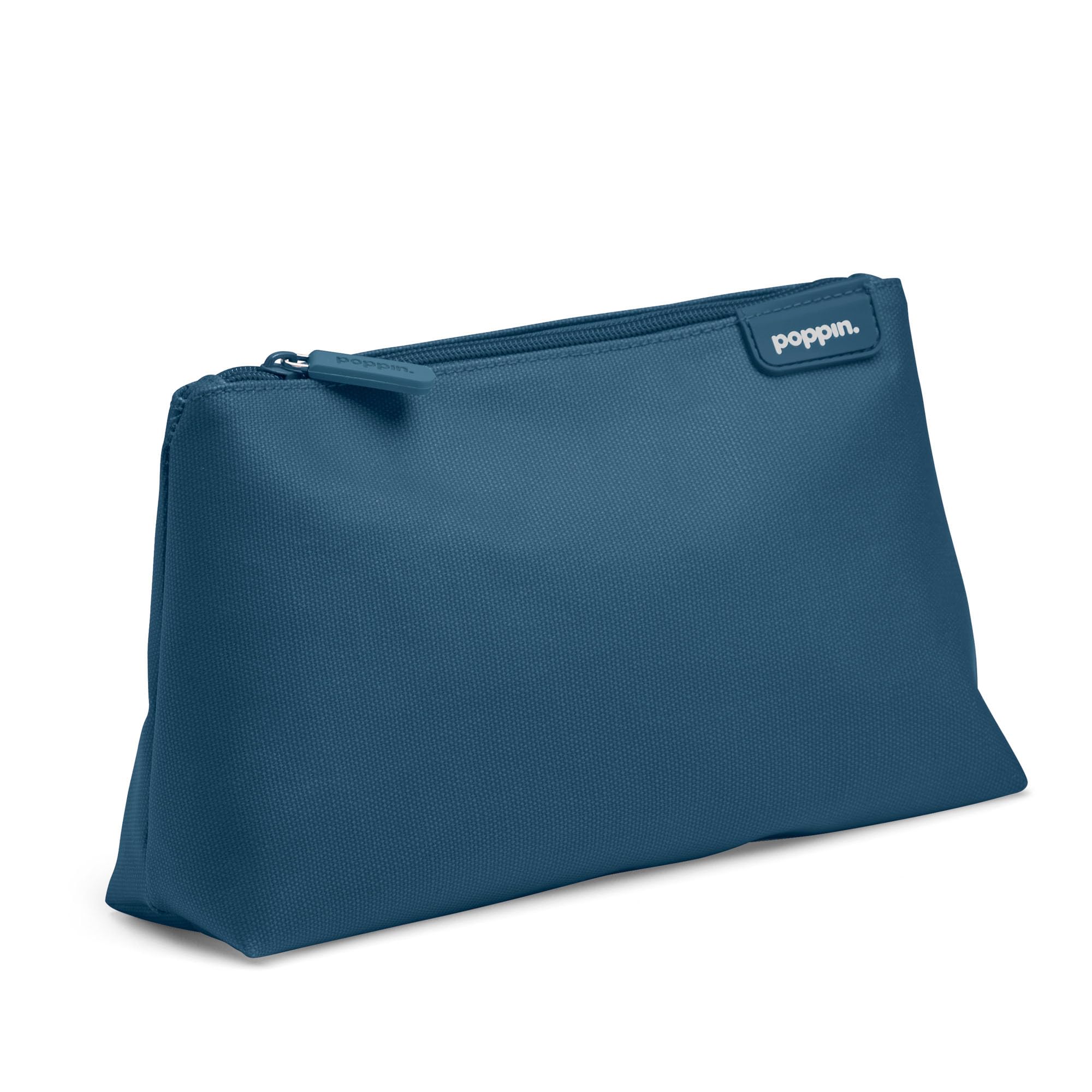 Poppin Pencil Case, Large Capacity Pencil Pouch with Zipper Closure, Sturdy Canvas with Contrast Lining (Slate Blue, Medium)