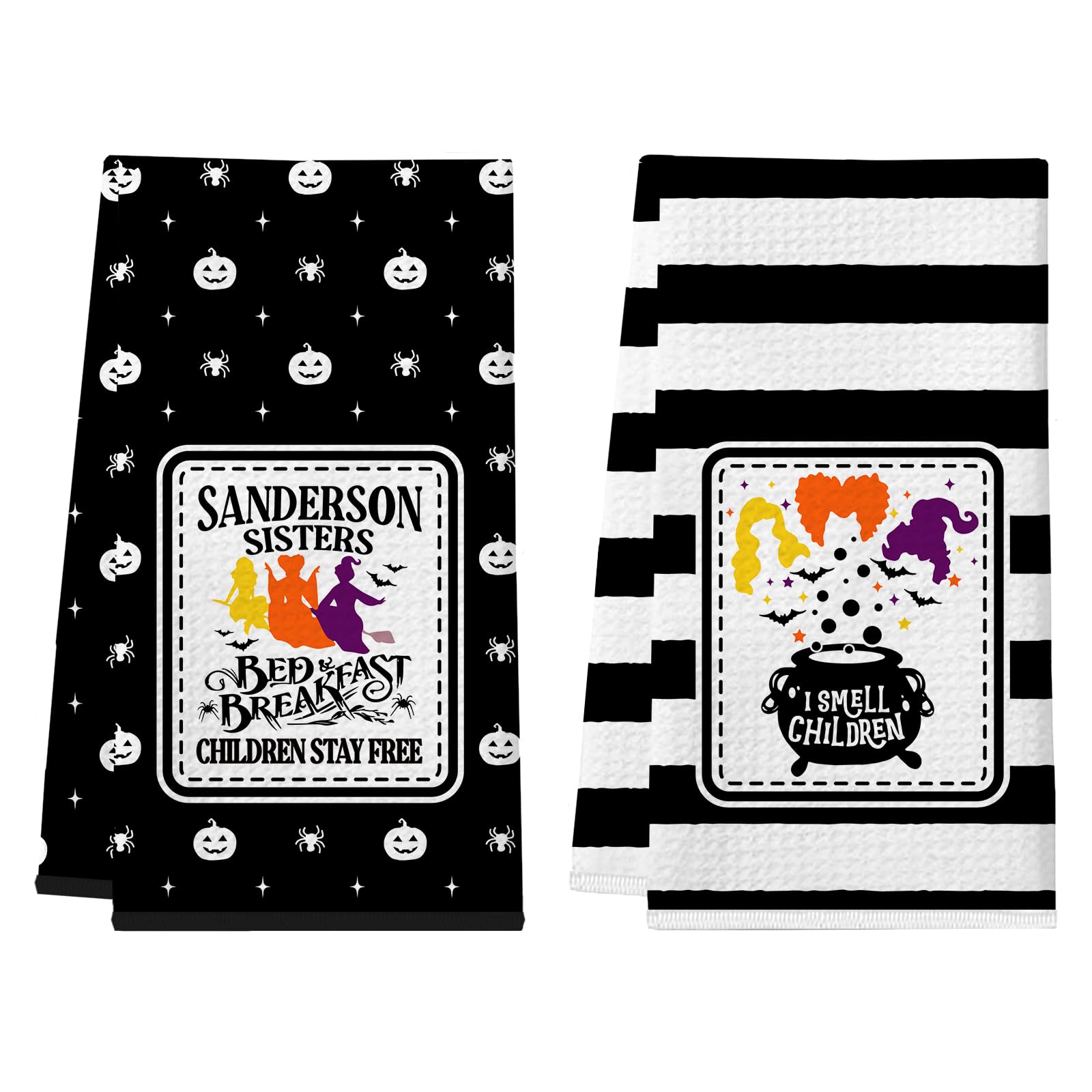 Hocus Pocus Decor, 2 Pack Halloween Kitchen Towels, Halloween Kitchen Bathroom Decorations, Hocus Pocus Merchandise Gifts, Funny Halloween Hand Towels Dish Cloths - I Smell Children