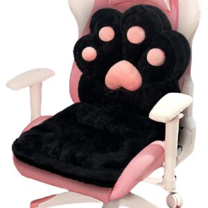 qiuodo l-shape cat paw cushion, faux rabbit fur gaming chair cushion soft, gaming chair pillow kawaii chair cushions for office desk, comfy plush seat cushion for room decor（black）