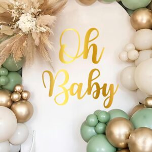 oh baby sign for backdrop - gold oh baby decal with transfer paper, large adhesive vinyl oh baby letters sticker, prefect for oh baby baby shower neutral gender reveal party arch backdrop cover