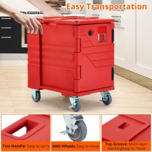 Portable Food Warmer 82Qt-Hot Box, Lldpe Food Box Carrier Double, End Loader Wheels, Easy Transport, Good Insulation, Strong Sealing, Durable, Ideal for Family Gathering, Canteen, Restaurant, Red