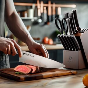 BRODARK Kitchen Knife Set, Ultra Sharp 15 Pcs Knife Set with Block, Full Tang Chef Knife Set, High Carbon Stainless Steel Knife Block Set with Sharpener, Wooden Handle