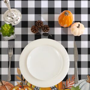 cusugbaso Thanksgiving Tablecloth 60x84 Inch Rectangle - Black Plaid Pumpkins Fall Decorations for Home - Water Resistant Harvest Fall Table Cloth Rectangle for Party, Dinning, Home