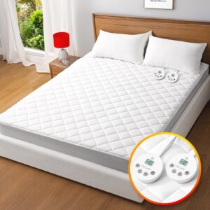 valthie heated mattress pad king size,dual control electric mattress pad,bed warmer with 10 heat settings & 1-12 hours auto shut off,fit up to 8-21" deep pocket, machine washable(78"x80",white)