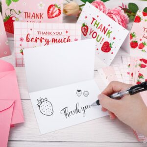 Konsait Strawberry Thank You Cards, 24 Pack Strawberry Theme Thank You Cards with Envelopes and Stickers, 6 Design Thank You Greeting Cards for Baby Shower Bridal Shower Wedding