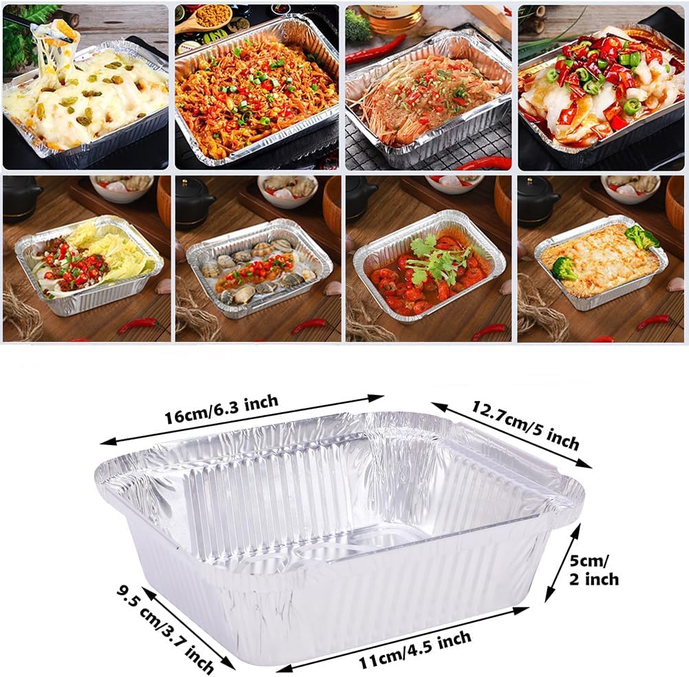 sengcou 50 Pack Aluminum Pans with Lids for Thanksgiving Aluminum Food Containers Storage for Thanksgiving Baking Roasting Meal Prep Thanksgiving Party Holidays BBQ, 6.5 x 5 Inch