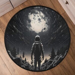 Gumuslen Astronaut Planet Space 3ft Round Area Rug Washable Soft Circle Rugs Non-Slip Indoor Floor Mats Throw Rug Carpet for Nursery Kids Room Living Room Entryway Bedroom Bathroom Decor