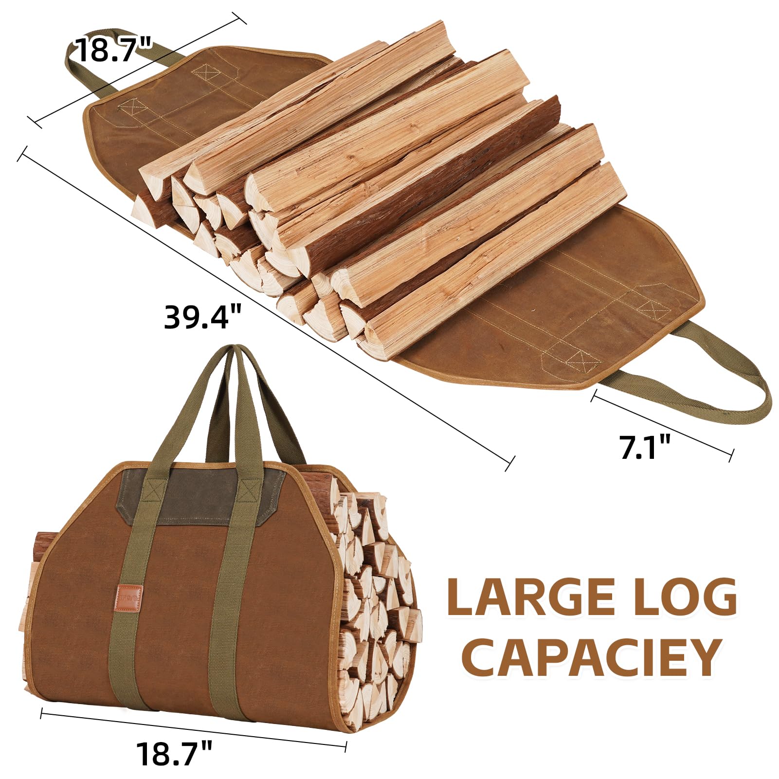 1MORE Firewood Carrier - Wood Carrier for Firewood,Log Carrier for Firewood Tote Bag, 40"X19" Canvas Firewood Carrier, Water Resistant Log Tote Wood Carrying Bag With Handles,Fireplace Tools.Rust