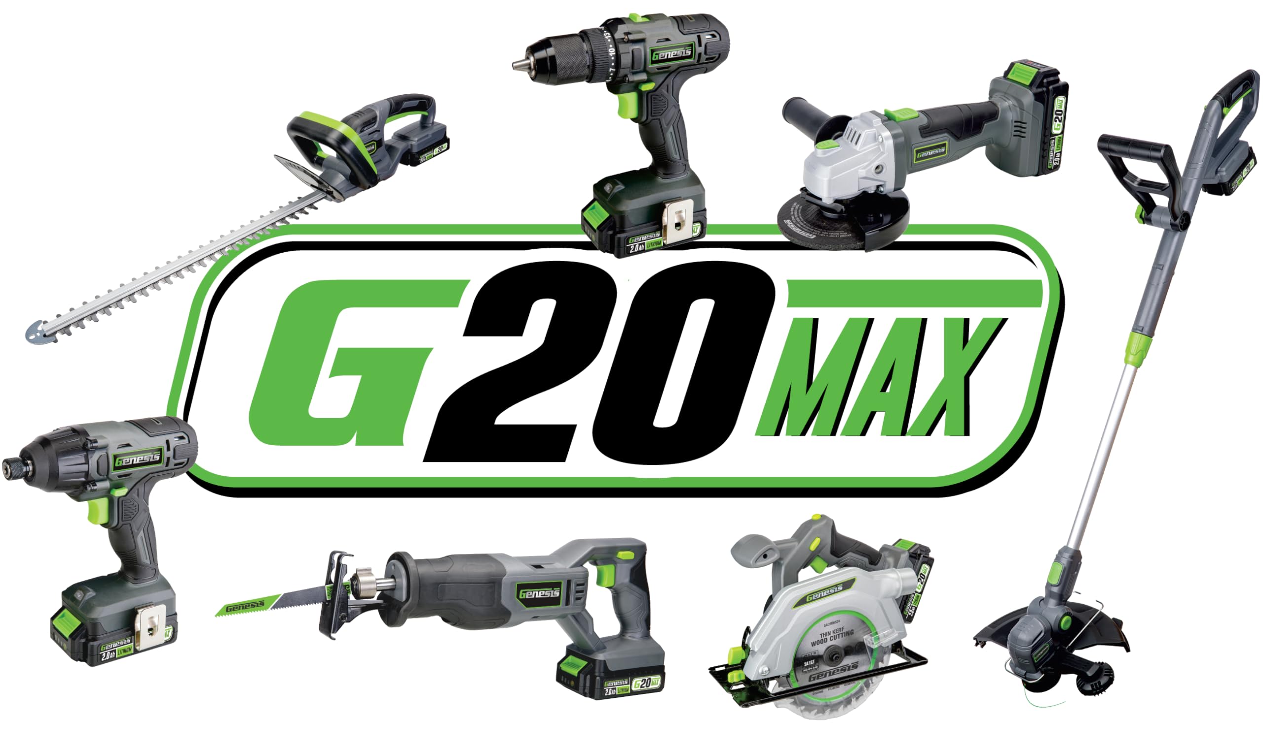 Genesis G20MAX 20V Cordless Circular Saw 6-1/2 inch with Laser & LED Light, Includes 24TCT thin-kerf blade, 2.0Ah Battery and Charger, 2 Year Warranty (GLCS2065B)