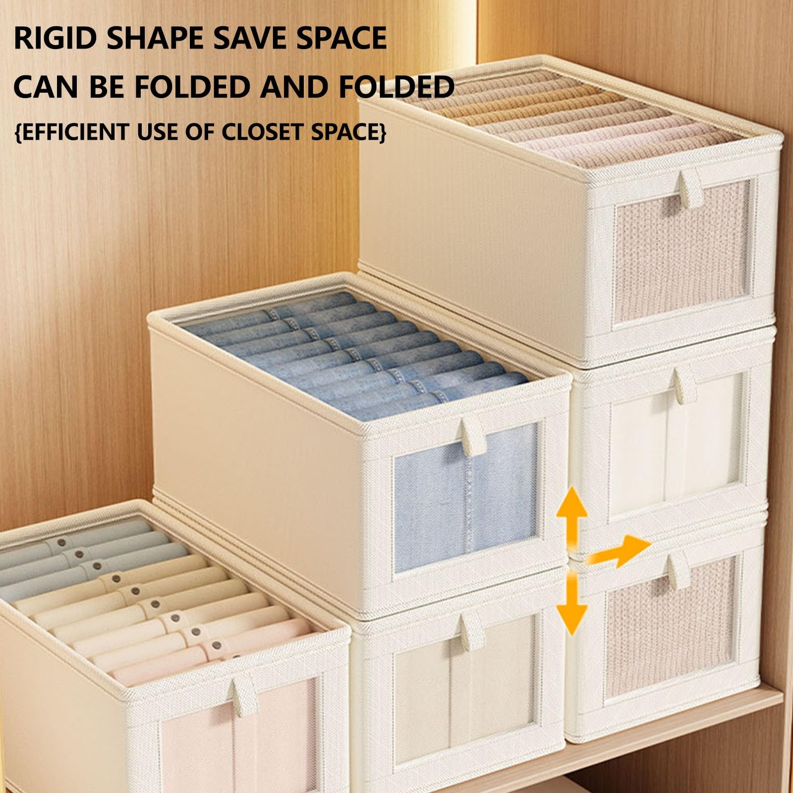 Oxford Cloth Window Visible Clothing Storage Box With Lid Large Fabric Storage Box for Home Storage (Beige)