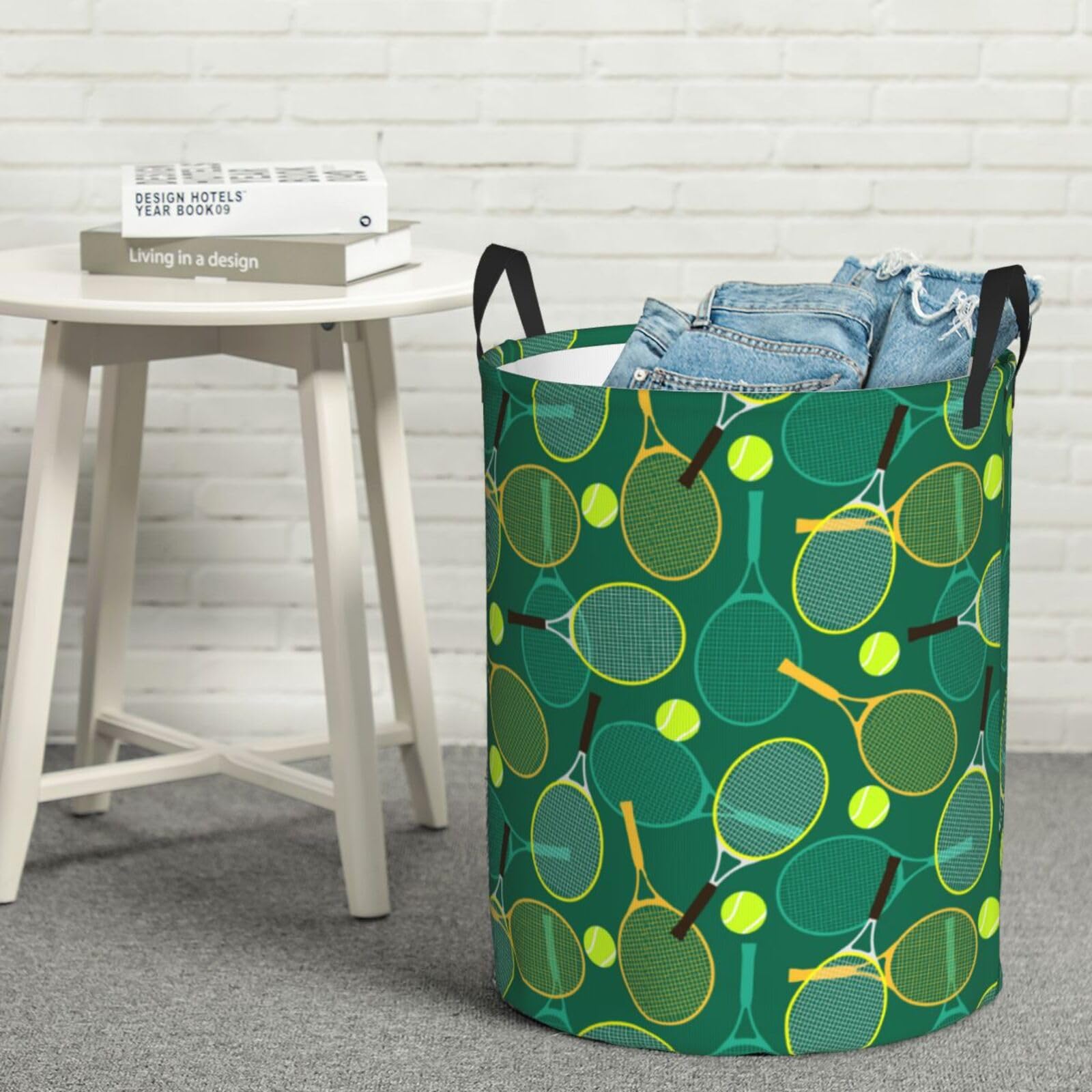 Large Laundry Basket With Handles - Tennis Rackets And Balls Dirty Clothes Hamper For Bedroom Aesthetic