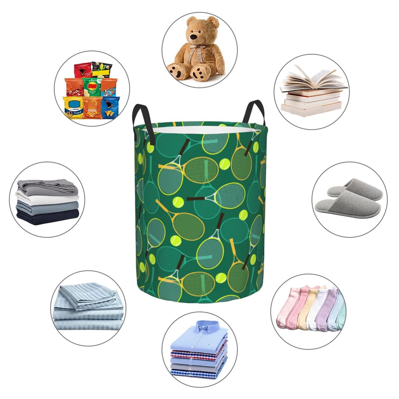 Large Laundry Basket With Handles - Tennis Rackets And Balls Dirty Clothes Hamper For Bedroom Aesthetic