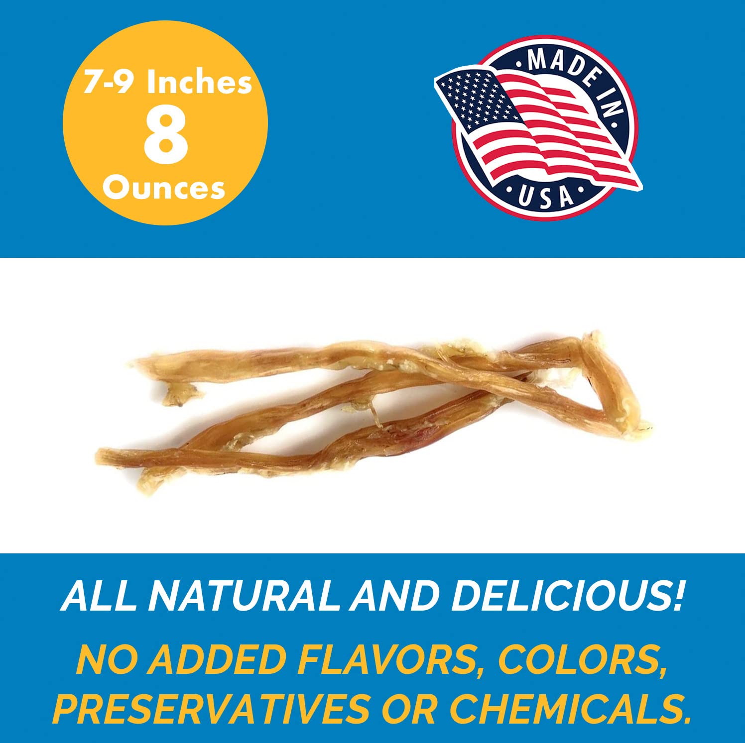 123 Treats Beef Tendon Chews for Dogs – 7-9 inches Beef Strap Chew Sticks, High in Protein, 100% Natural, Grain & Gluten-Free Dog Treats, Great for Dental Health (8 Oz Bag)