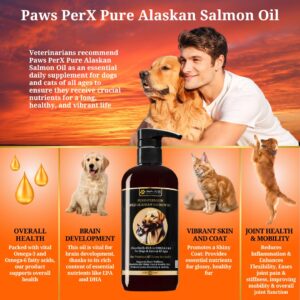 Paws PerX Premium-Pure Salmon Oil; Natural Caught Fish Oil for Dogs & Cats - Omega 3 Pet Supplement for Healthy Coat & Joints - Sustainably Sourced, Cold-Extracted, Human-Grade Quality 2x16 fl oz