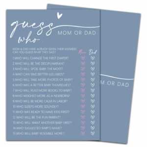 nuhany hilarious baby shower games, guess who mom or dad game, blue baby shower decorations favors ideas, gender neutral party supplies-25 pcs, 5x7 in -b05