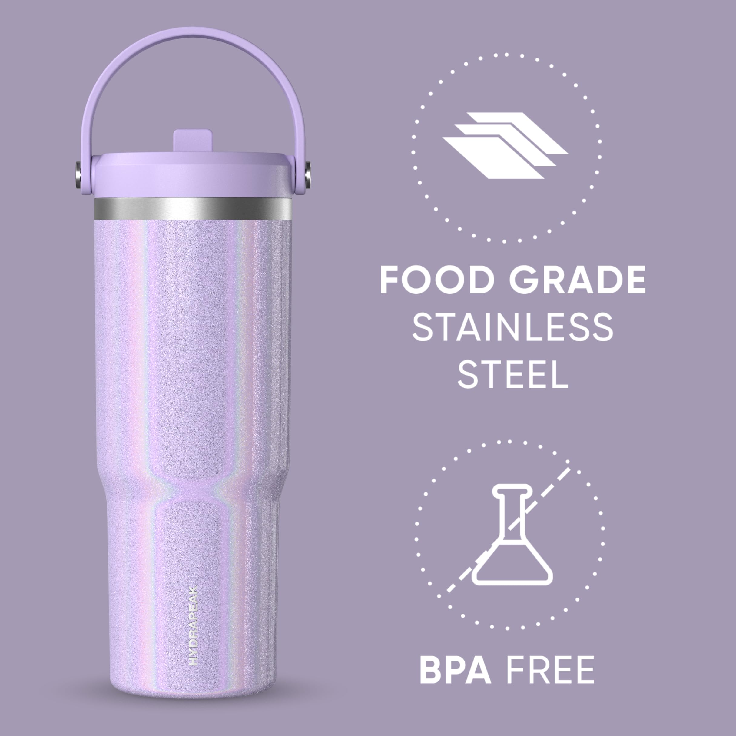 Hydrapeak Nomad 32 oz Tumbler with Handle and Straw Lid, Leakproof Tumbler, Tumbler Lid Straw, Double Insulated Tumblers, 32oz Double Insulated Cup Straw, Stainless Steel (Enchanted Lavender)