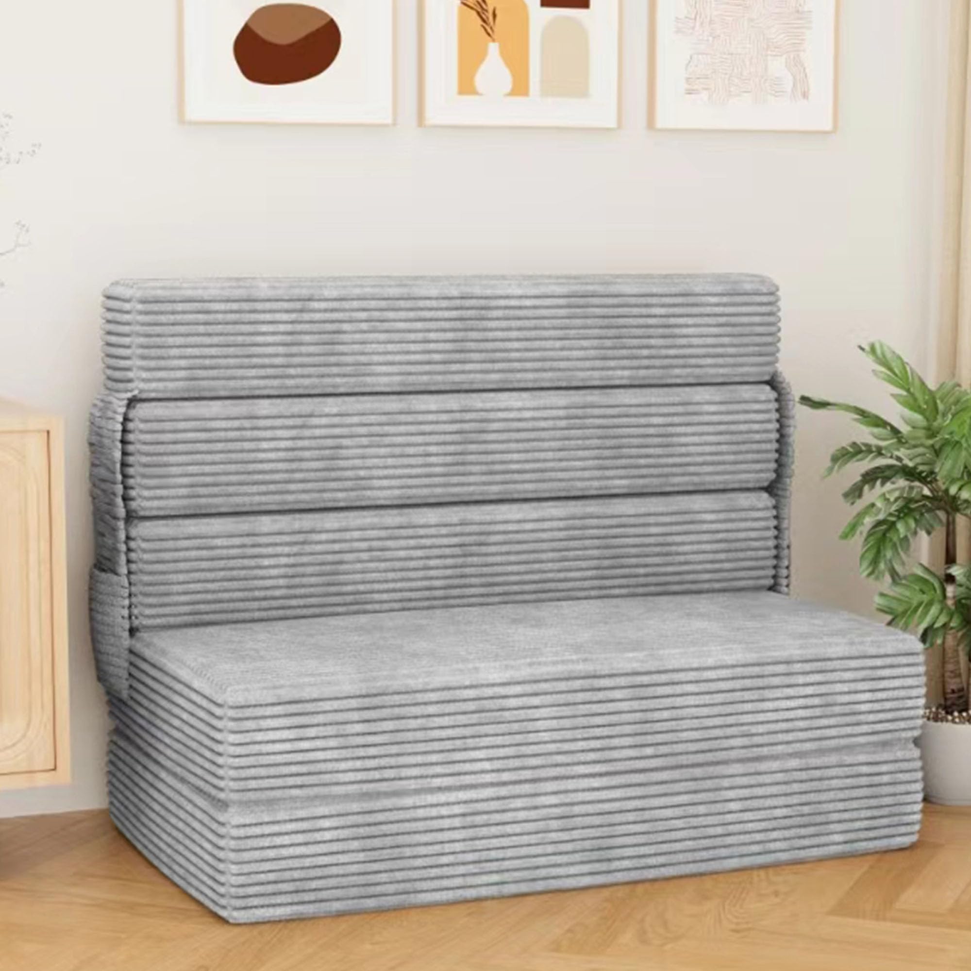 Ferlizer Folding Sofa Bed, 6" [Twin] Foldable Sofa Mattress with Back Support & Fixed Tape for Living Room & Office, Grey, 75" * 38"