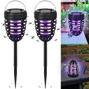 2 packs upgraded solar bug zapper outdoor waterproof mosquito zapper outdoor mosquito trap bug lights mosquito repellent for outdoor use patio garden pathway