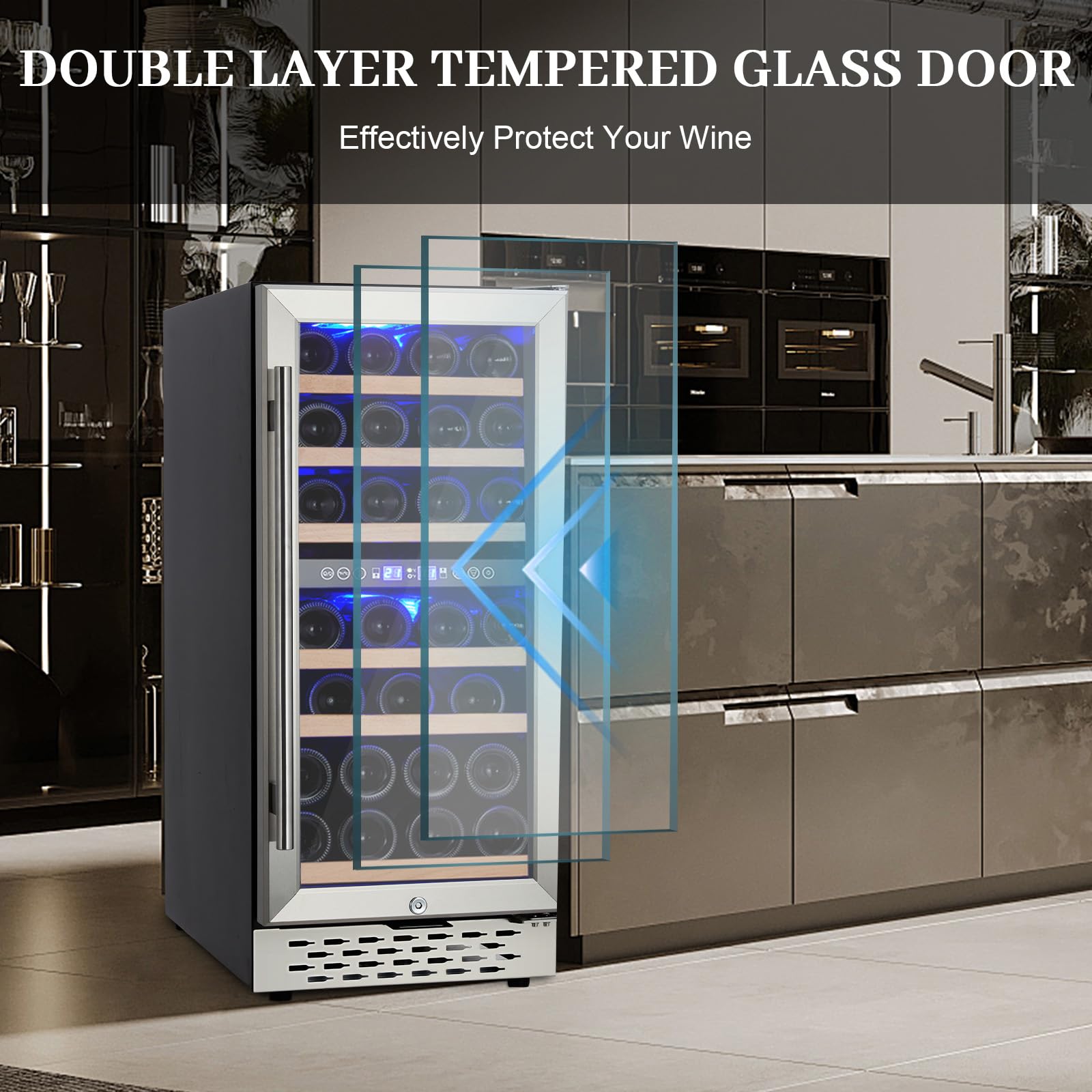 Garvee Wine Fridge, Wine Cooler Dual Zone 28 Bottles with Glass Door, Adjustable Shelves, Digital Temperature Control for Red, White and Champagne, Freestanding/Built-in