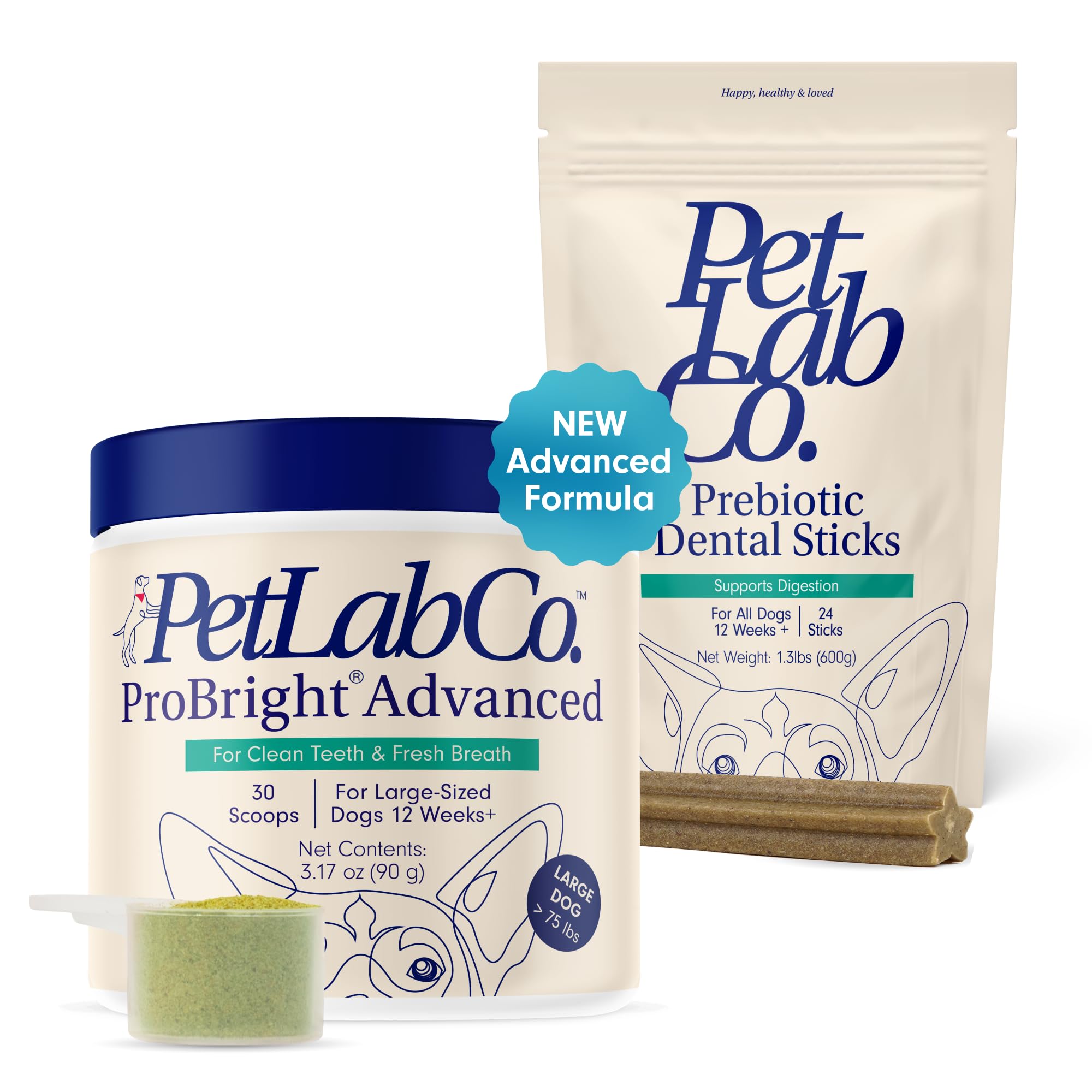 PetLab Co. - Clean Teeth Bundle: Dental Powder for an Effortless Deep Clean in 1 Scoop for Large Dogs & Dental Chew for Delicious Dog Dental Care - Easy to Use - Innovative Formulas