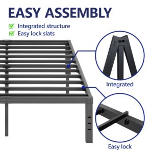 Furnitui 14 Inch High Metal Queen Bed Frame, Platform Bed Frame Queen Size No Box Spring Needed, Easy Assembly, Noise Free, Sturdy, Black