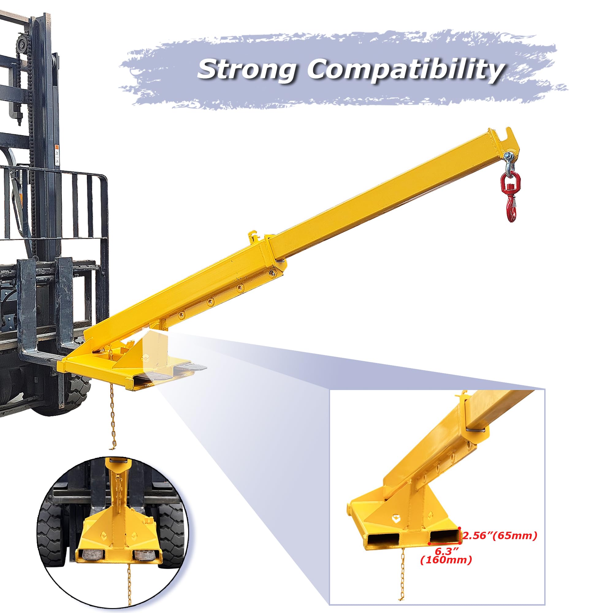 INTSUPERMAI Adjustable Forklift Jib Boom Crane, 6600LB/3T Forklift Mobile Crane, Forklift Crane Attachment with Truss Hoist Jib Boom Hook, 63-98 in Forklift Telescopic Arm