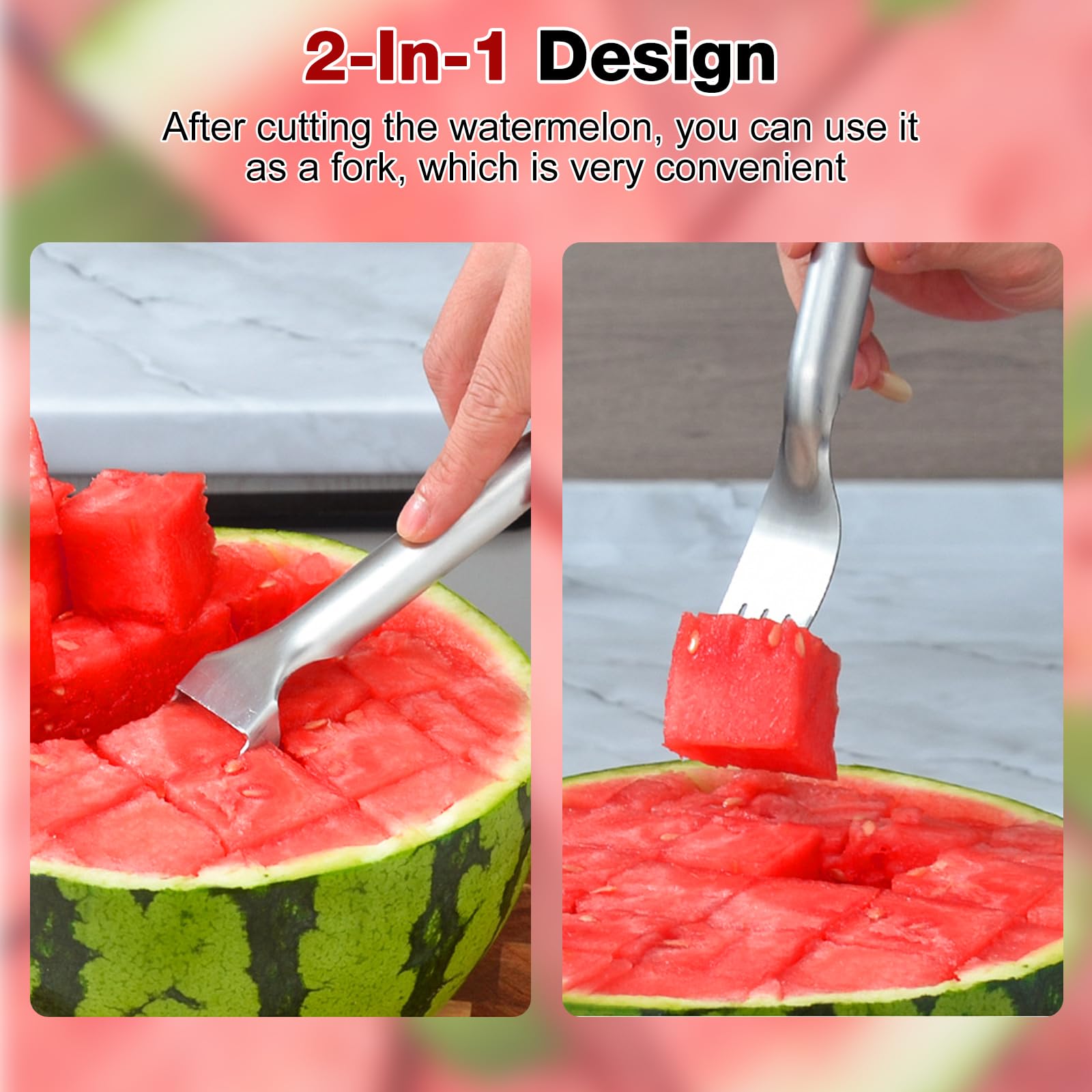 2-in-1 Stainless Steel Fruit Cutter,2024 New Watermelon Fork Slicer Cutter Slicer Tool,Dual Head Fruit Knife, Summer Fruit Forks Slicer Knife for Family Parties Camping Party (3 PCS)